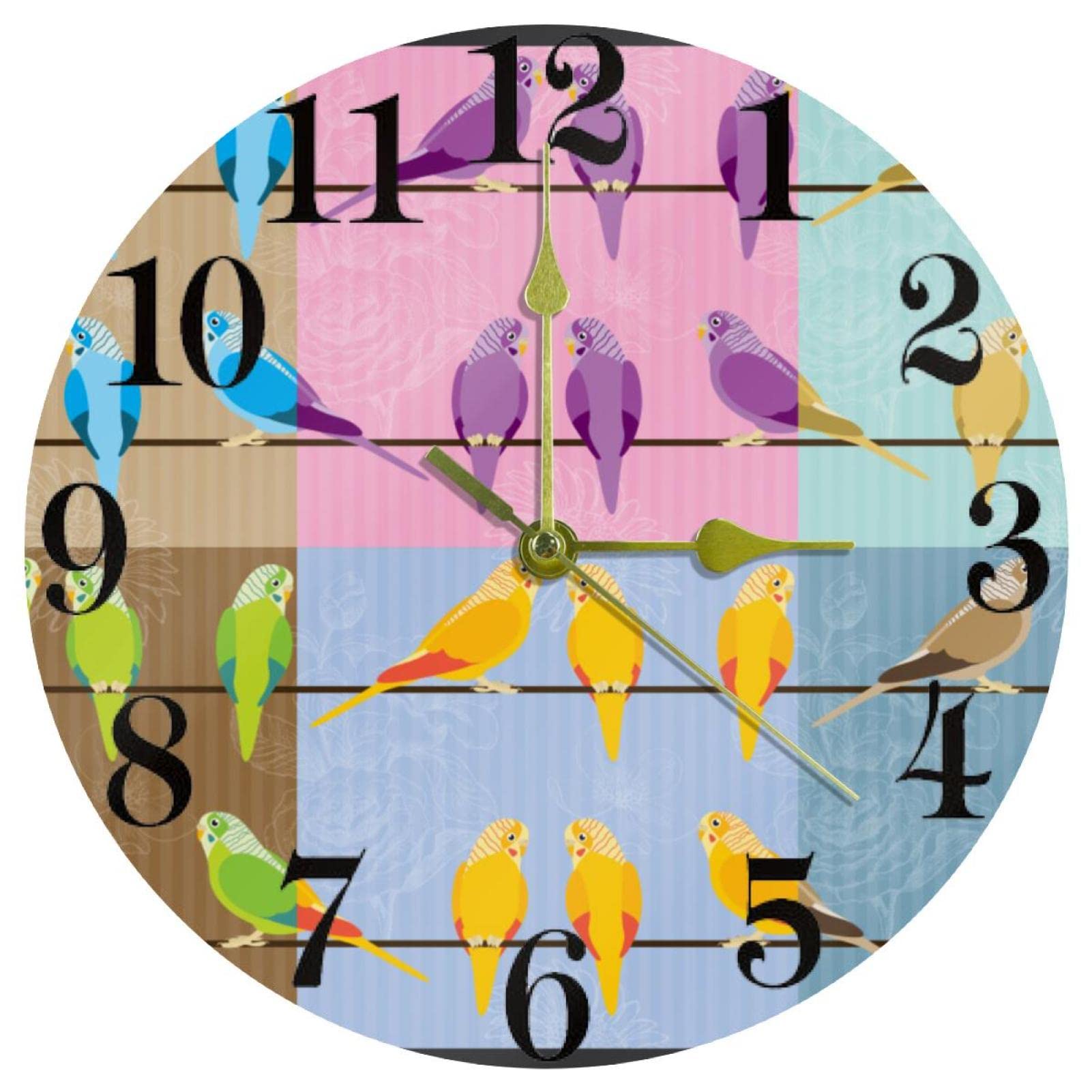 Horloge murale à quartz silencieuse de 25,4 cm avec motif perruches