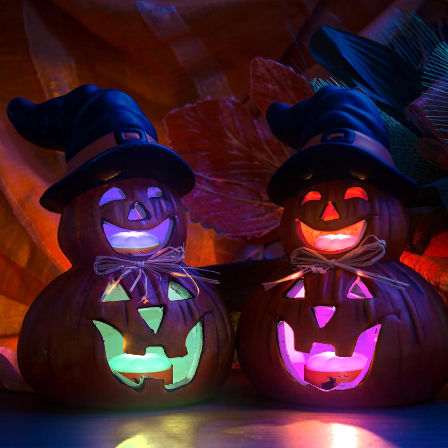 Daord Halloween Orange Pumpkin Lights with Remote Control Halloween LED Jack-O-Lantern Color Changing Lights for Fall Party Home Decor (4pcs,Colorful)