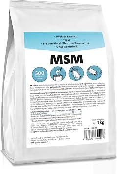 MSM (methylsulfonylmethane) organic sulfur 99.92% highly dosed pure crystalline powder free from silicas 1 kg 1000 g suitable for vegans and vegetarians by Golden Peanut