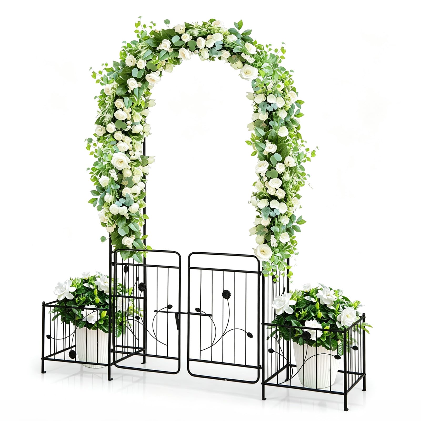 Arco per rose con cancello, 220 cm, in metallo, arco da giardino con