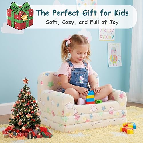 Miniatura 131 de Tiita Silla para niños, cómodo sofá plegable para niños, sofá ligero para niños con asa de transporte y bolsillos laterales, reposabrazos de espuma