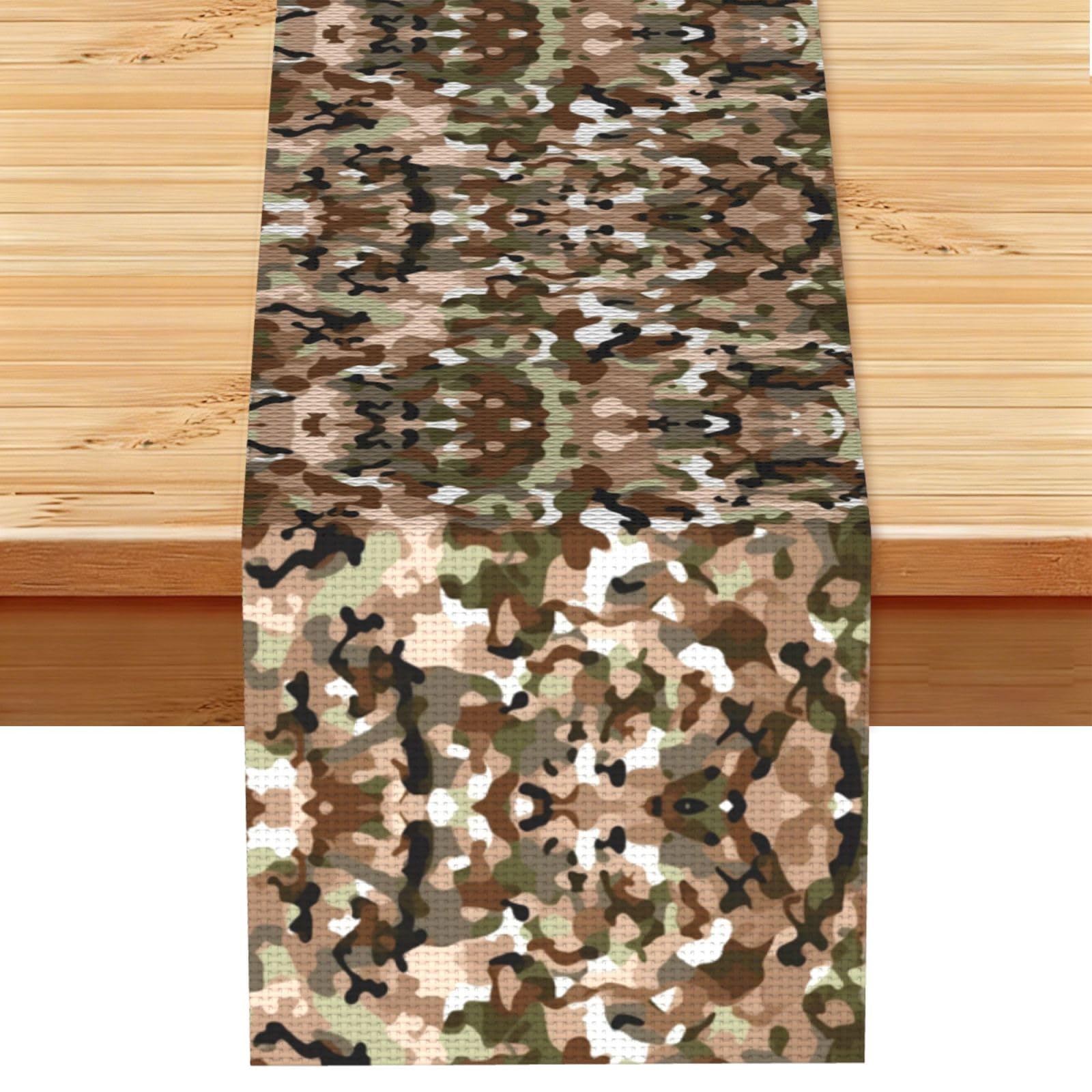 Airy Mixed Tan Camo Printed Table Runner 13 x 72, Wrinkle Resistant Decor for Dining Table Coffee Table Fireplace