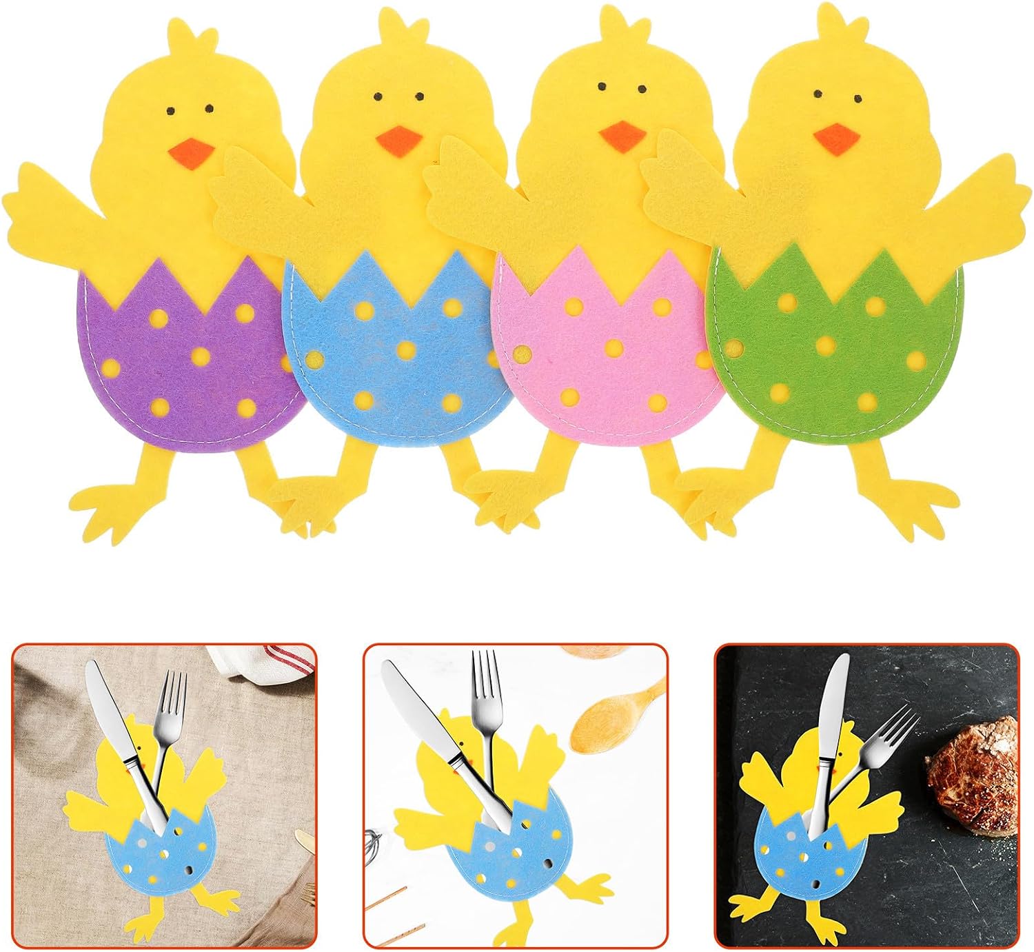 Outanaya 8pcs Chicken Shape Felt Cutlery Holder for Easter Party Table Accessories, Resistant to Damage and Convenient Storage Utensil Pockets for Festive Family Gatherings and Easter