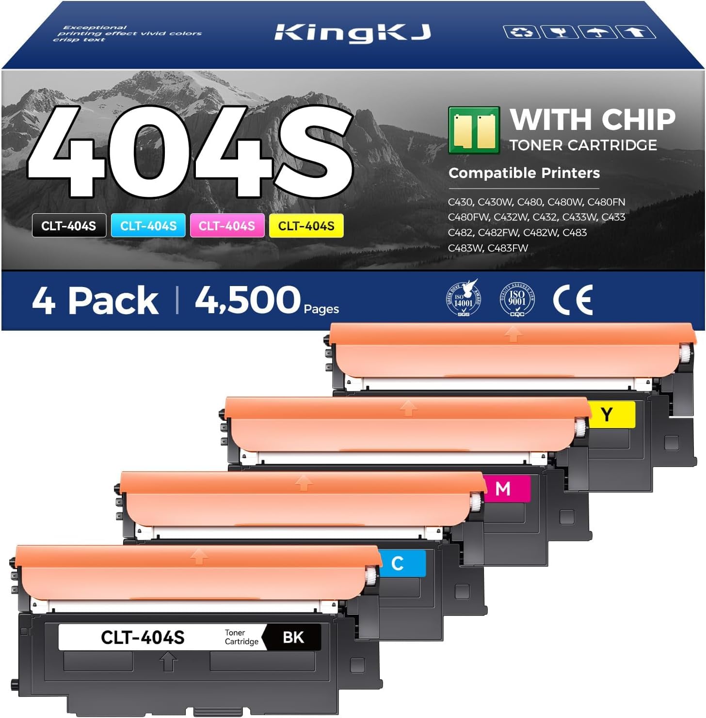 KingKJ CLT-404S 404S Toner Cartridge 4-Pack High-Yield Replacement for CLT-K404S CLT-C404S CLT-M404S CLT-Y404S Compatible with SL-C430 C430W C480 C480W C480FW C432W C433 C482FW C483FW Printer
