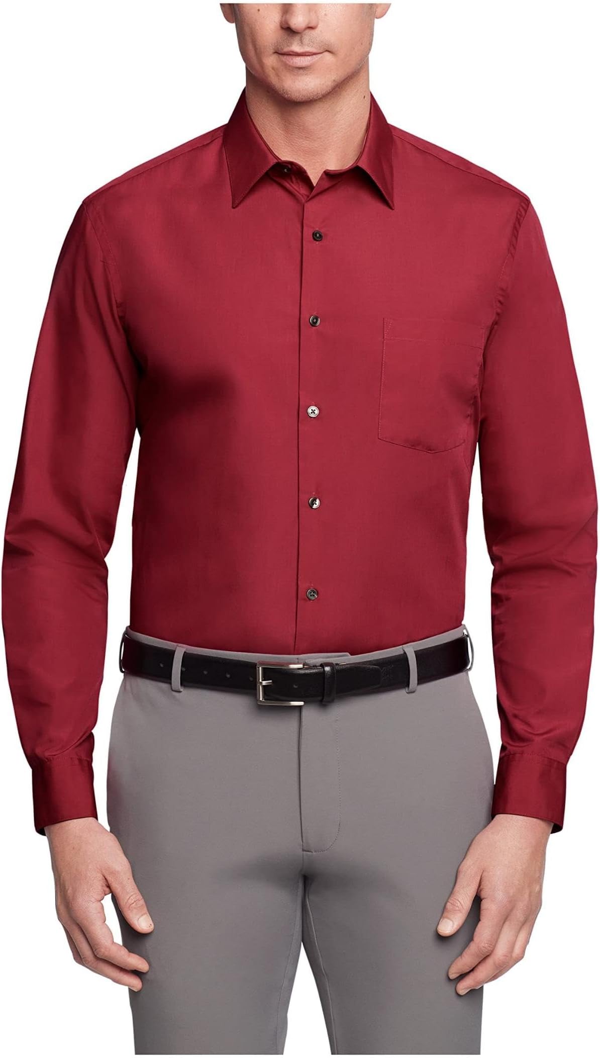Van Heusen Mens VH Fit Sateen Solidhemd Regular Fit Satin Solid MNS Dress Shirt (pack of 1)