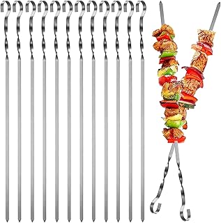 Maridergo Kebab Skewers, 12PCS Stainless Steel BBQ Kebab Meat Skewers Set, Flat Barbecue Shish Kebab Stick for Meat Vegetables