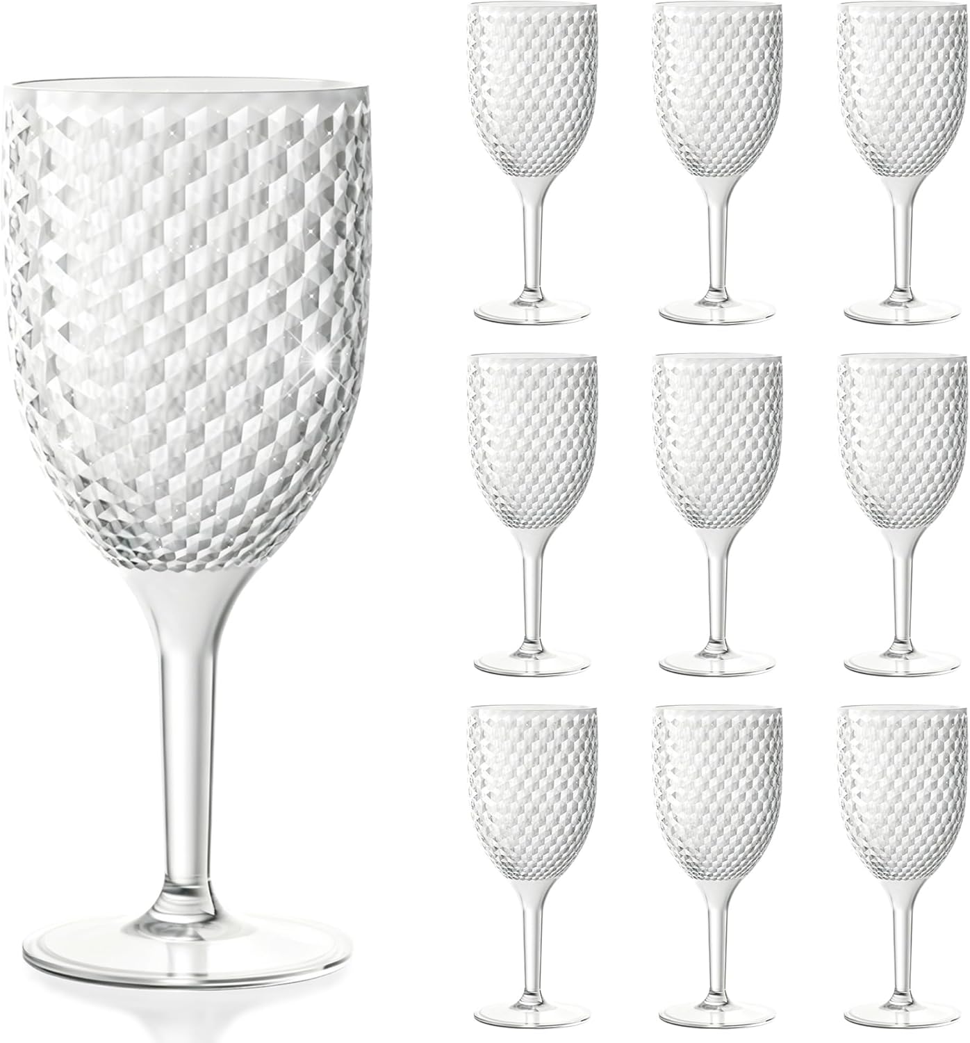 Plastic Wine Glasses 13oz, Acrylic Goblets Toasting Glassware, Unbreakable Cups Drinking Glasses for Valentine’s Day, Bar Party, Wedding (10, Clear)
