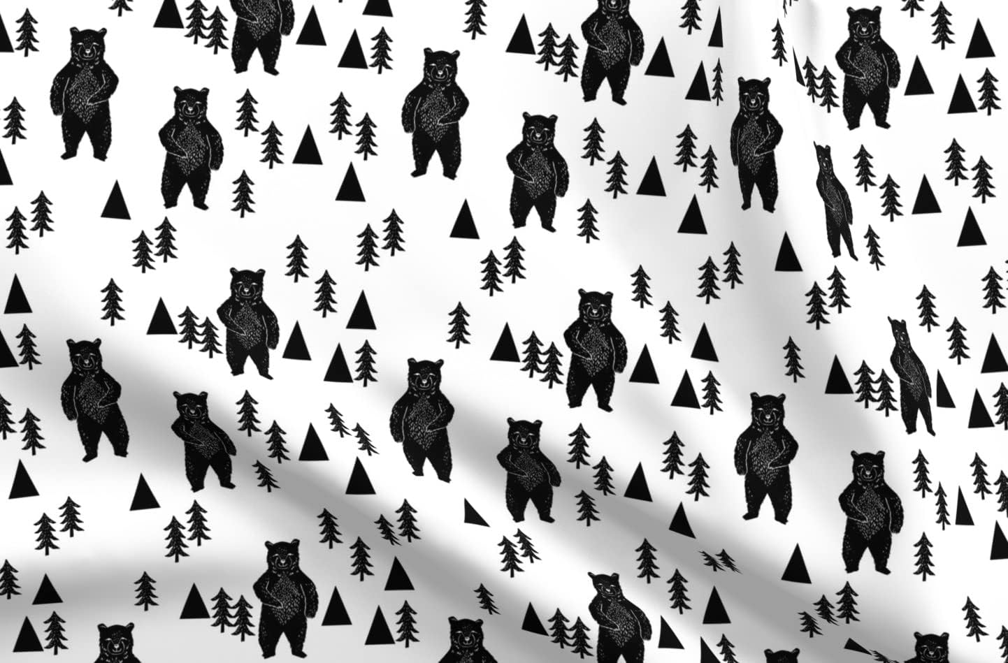Spoonflower Fabric - Forest Bear Black White Mountain Trees Tree Woodland Bears Animal Printed on Upholstery Velvet Fabric Fat Quarter - Upholstery Home Decor Bottomweight Apparel