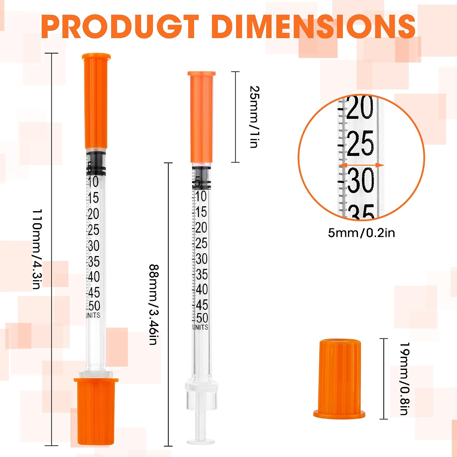 100 Pack 0.5ml Disposable Syringes with 30G 5/16" (8mm) Fixed Needle - U-100 Precise Scale, Low Dead Space, Individually Wrapped