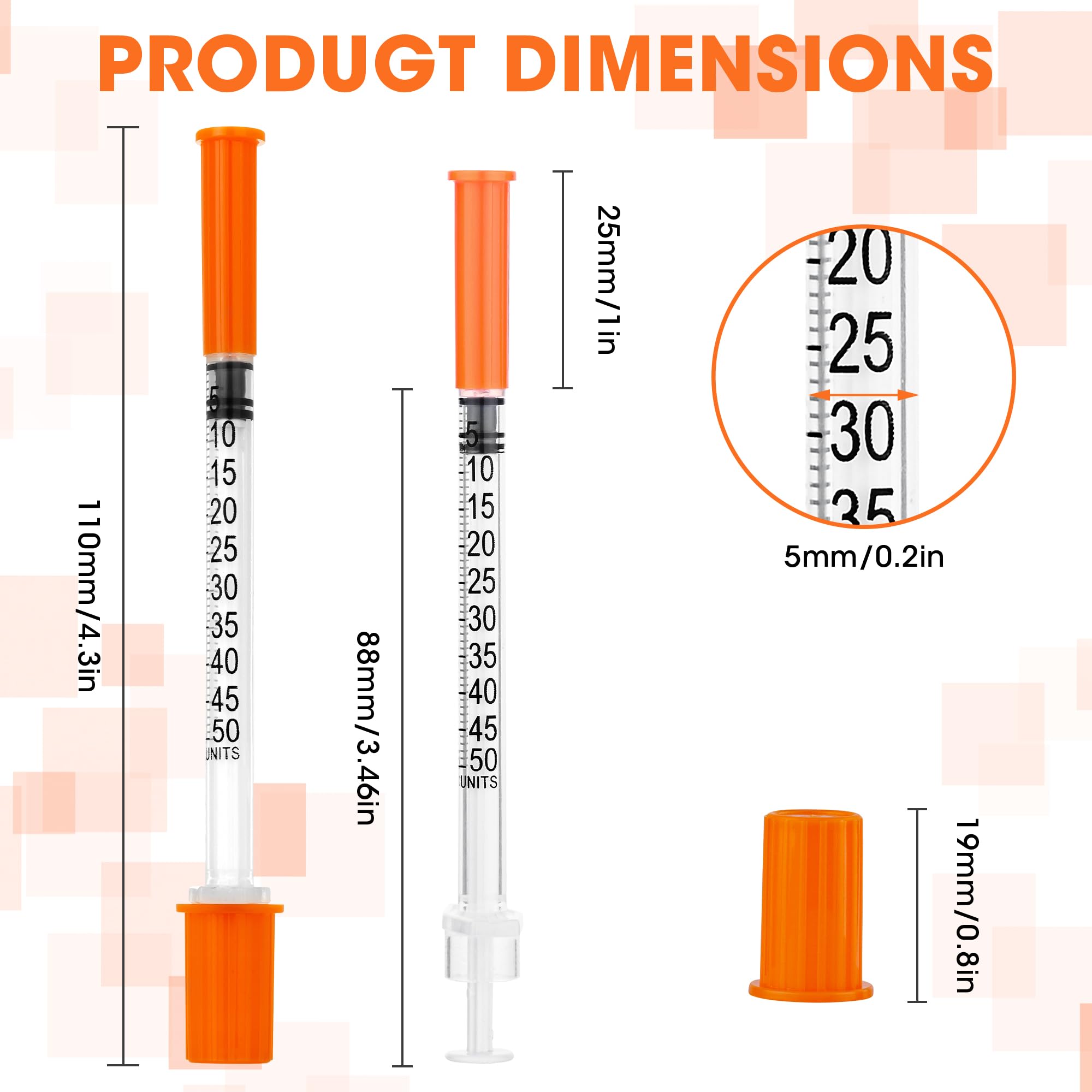100 Pack 0.5ml Disposable Syringes with 31G 5/16" (8mm) Fixed Needle - U-100 Precise Scale, Low Dead Space, Individually Wrapped — Amazon image 3