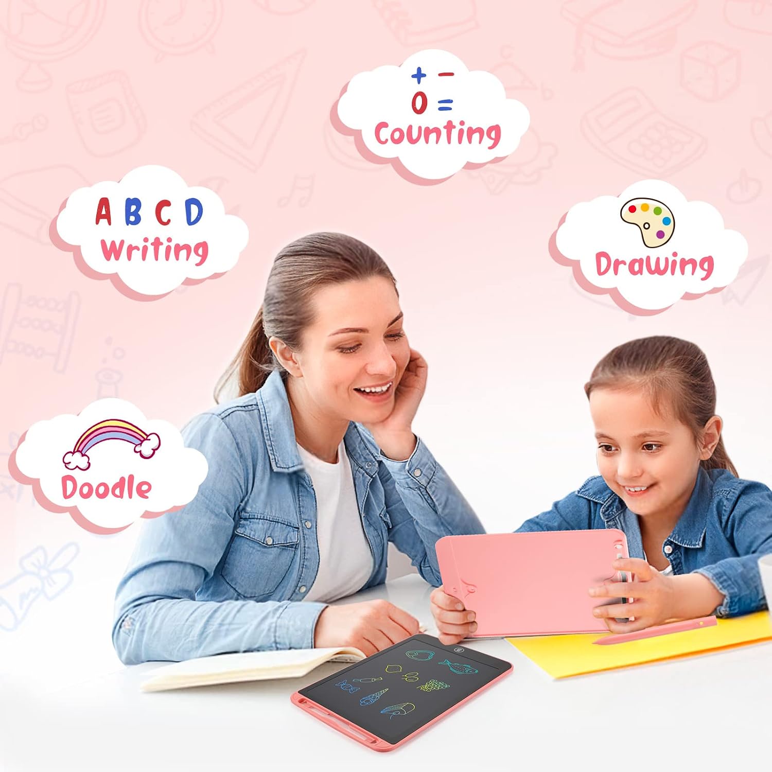 LCD Writing Tablet Doodle Board for 3-10 Year Old Kids, 10 inch Electronic Graphics Ewriter Tablet with Lanyard for Toddler Girls/Boys Toys Learning Drawing Toy for 4 5 6 7 Years Old Kids (X-Pink)