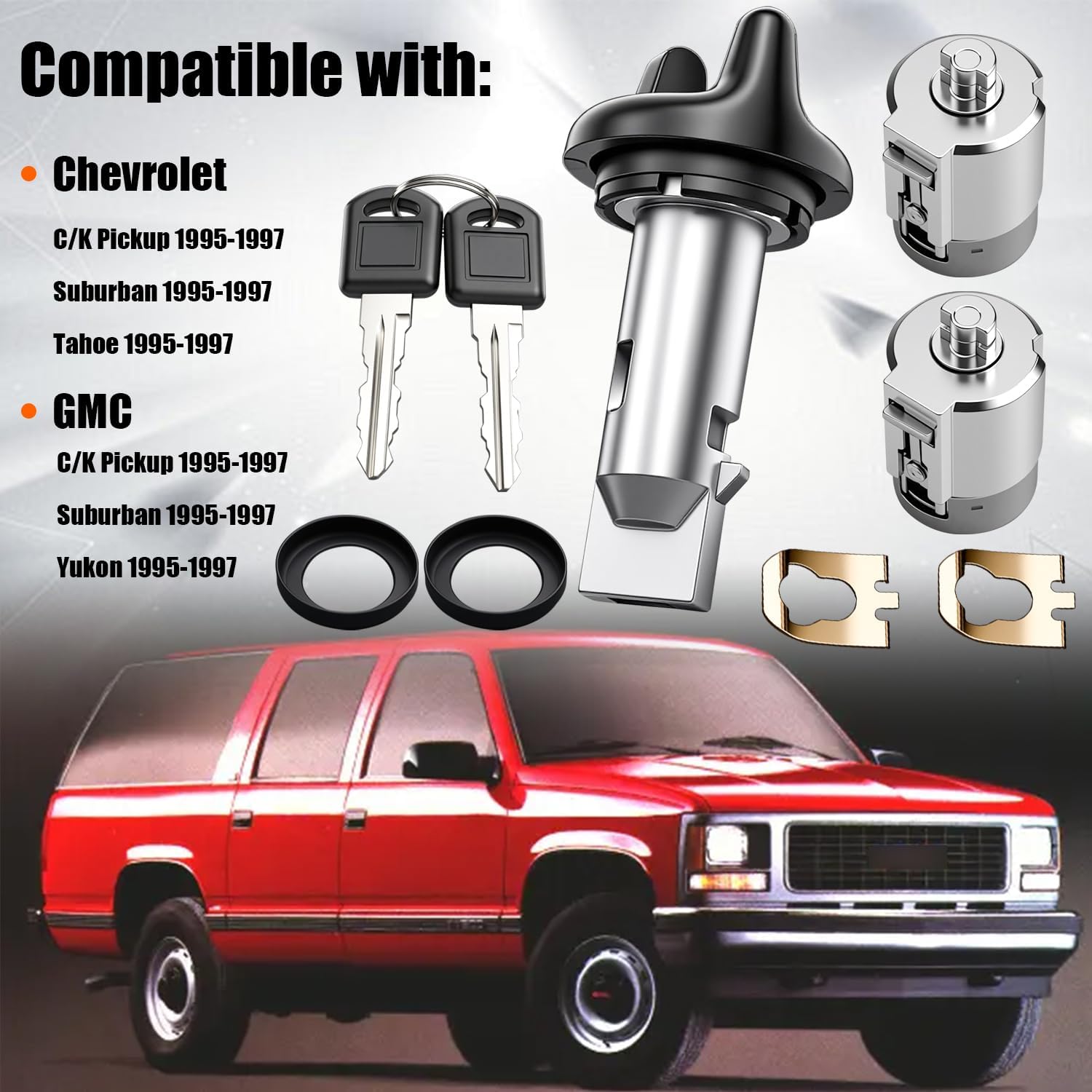 Ignition Switch & Door Lock Cylinders with Keys fit for 1995 1996 1997 Chevy C/K Pickup Suburban Tahoe, for 1995 1996 1997 GMC C/K Pickup Suburban Yukon, Replace OE 702674 702671