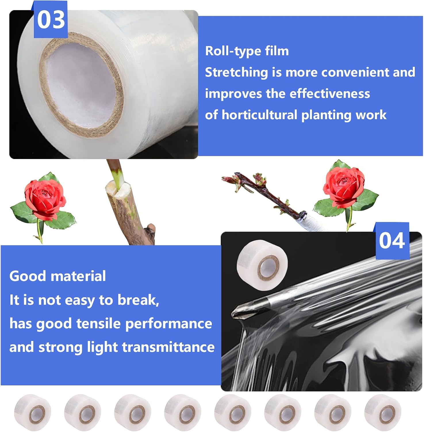 9 Rolls Grafting Tape, Grafting Film for Plants, Total Length is 200m and Width is 3cm Transparent Stretchable Self-adhesive Plant Tape Repair Saplings and Branches for Garden, Farm