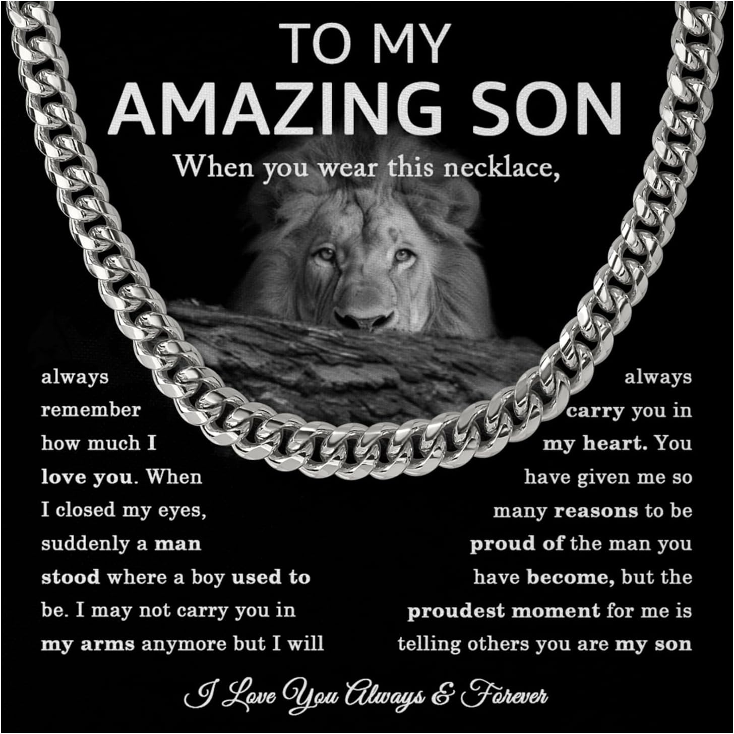 To My Son Cuban Chain Necklace from Mom and Dad, Luxury Jewelry Gifts For My Sons, Birthday Gift For My Son Graduation Birthday Christmas Cuban Link Chain Necklace Present