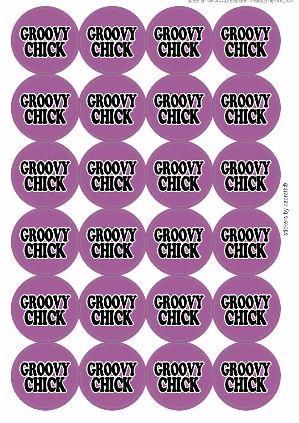 Groovy Chick Circular Matt Paper Stickers A4 Sheet of 24 (Each Sticker is 45mm Diameter)