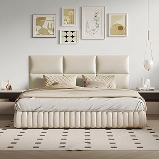 Beige Stick Headboard - 6-Piece Wall-Mounted Bed Backboard for Queen Size Beds, 24 x 12 Inches, Easy-to-Install Decorative Bed Head and Peel and Stick Queen Size Headboard for Bedroom Décor