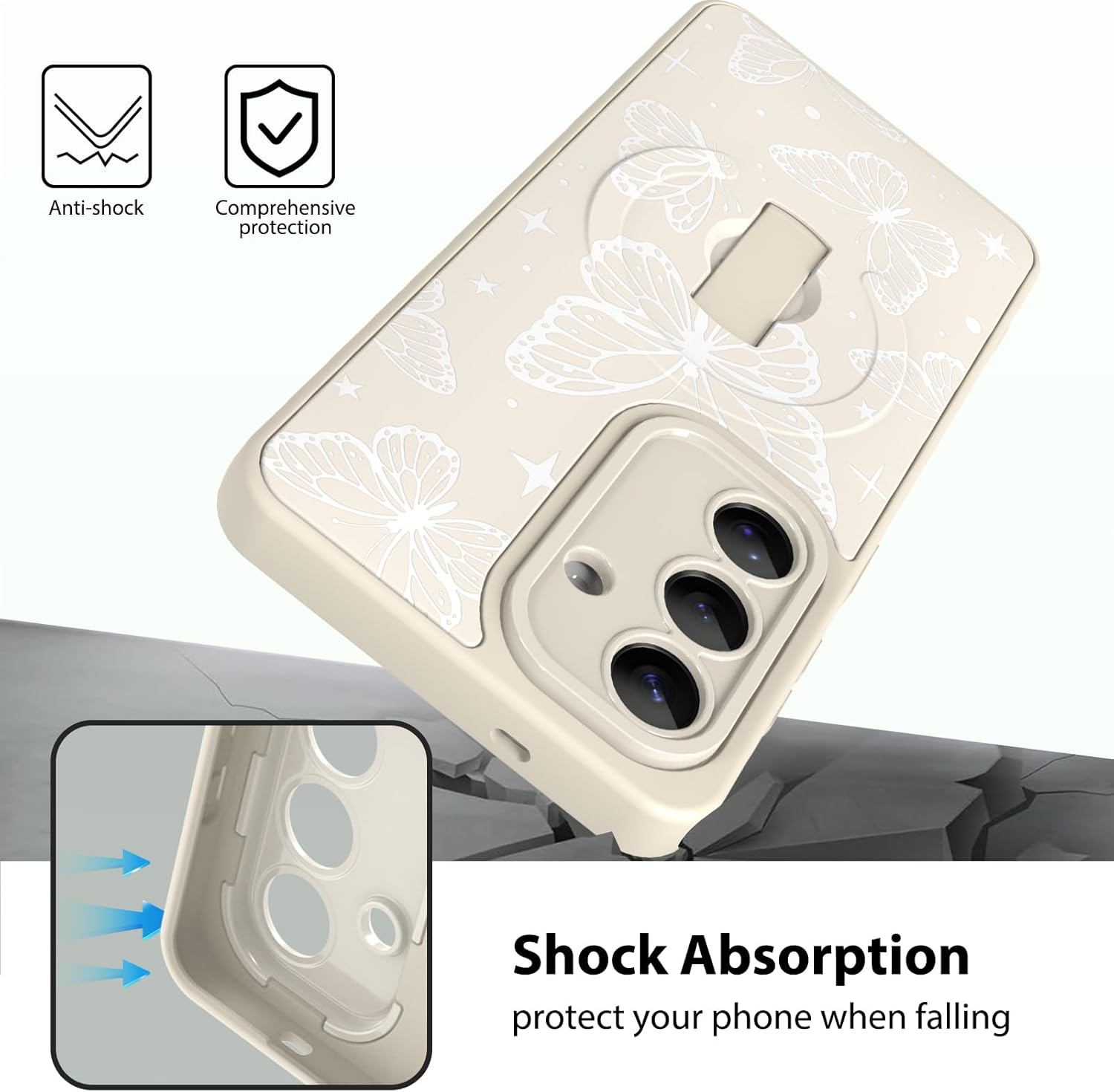 KANGHAR Galaxy S26 Case Butterfly Pattern Compatible with Magsafe Cute Cheetah Wristband Stand Phone Magnetic Cover for Women Girls Men Compatible with Samsung S26 White