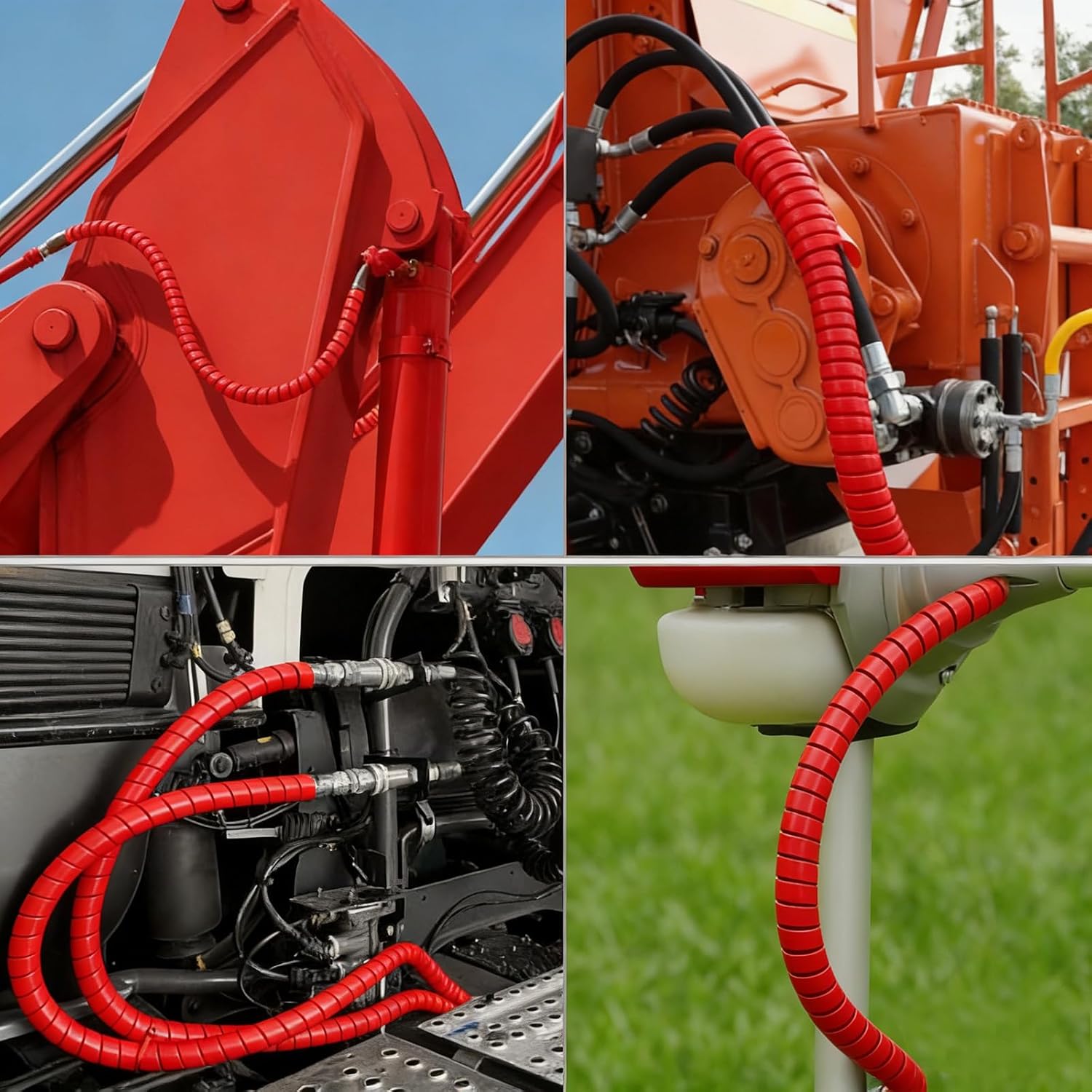 Pangda 25Ft Spiral Wrap Hose Cable Protector 3/4 Inch Heavy Duty Hydraulic Hose Wrap Protector Sleeve, Red Abrasion Resistant Spiral Tubing for Hydraulic Hoses, Electrical Wires, Automotive
