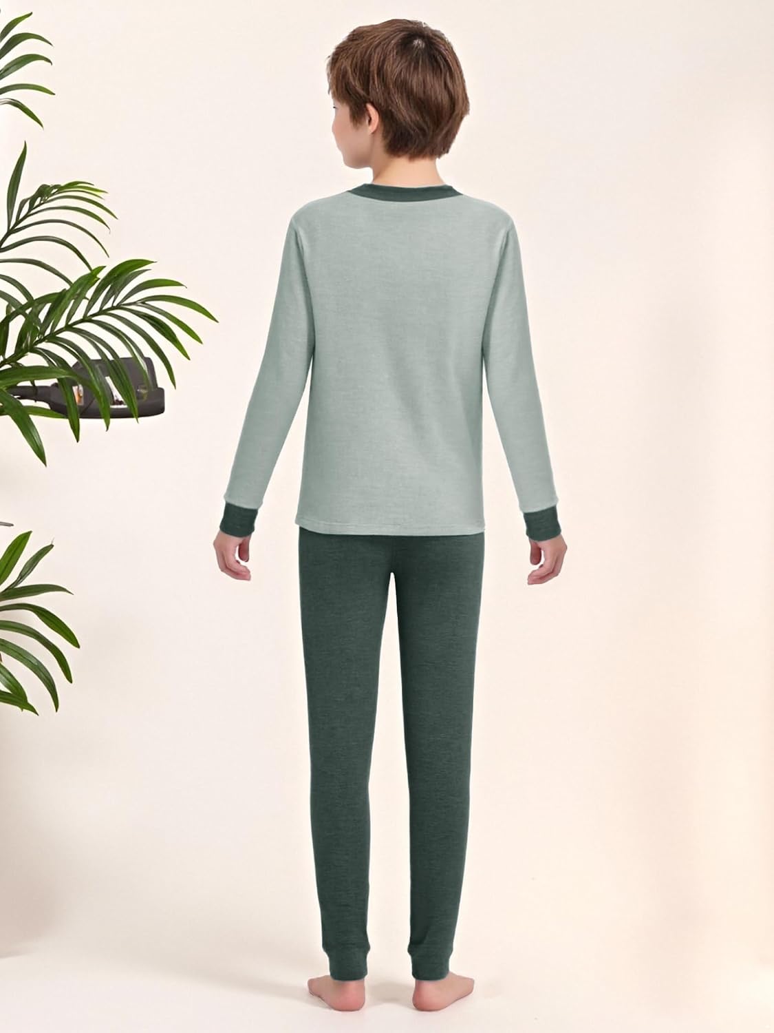 Kids girls boys 2 pics Thermal Underwear Set Athletic Dance Base Layer Compression Shirt Leggings Pants Green 2-3 Years