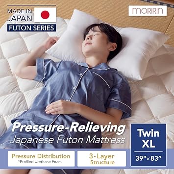 MORIRIN Japanese Floor Futon Mattress, Made in Japan, Twin XL | Shikibuton, Body Pressure Dispersion