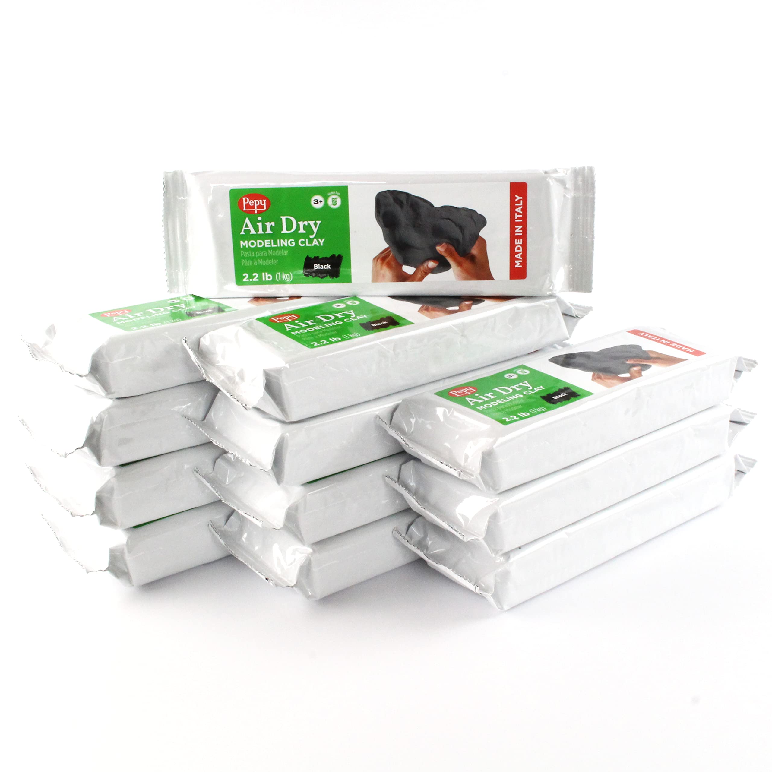 Pepy Premium European Air Dry Modeling Clay Black 2.2 lb Box of 12 Bars, 26.4 lbs Total, Easy to Use Air-Hardening Clay for Classroom and Montessori Sculpting and Crafts Projects