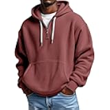 Mens Hoodies Pullover Quarter Zip Casaul Long Sleeve Drawstring Waffle Knit Hooded Sweatshirt with Pocket