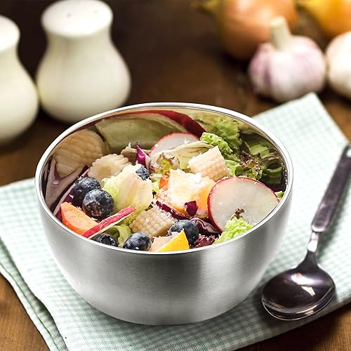 Miniatura 5 de Paquete de 6 cuencos pequeños de acero inoxidable 304, cuencos de metal aislados de doble pared de 16 onzas, ensaladera ligera, cuencos de cereales