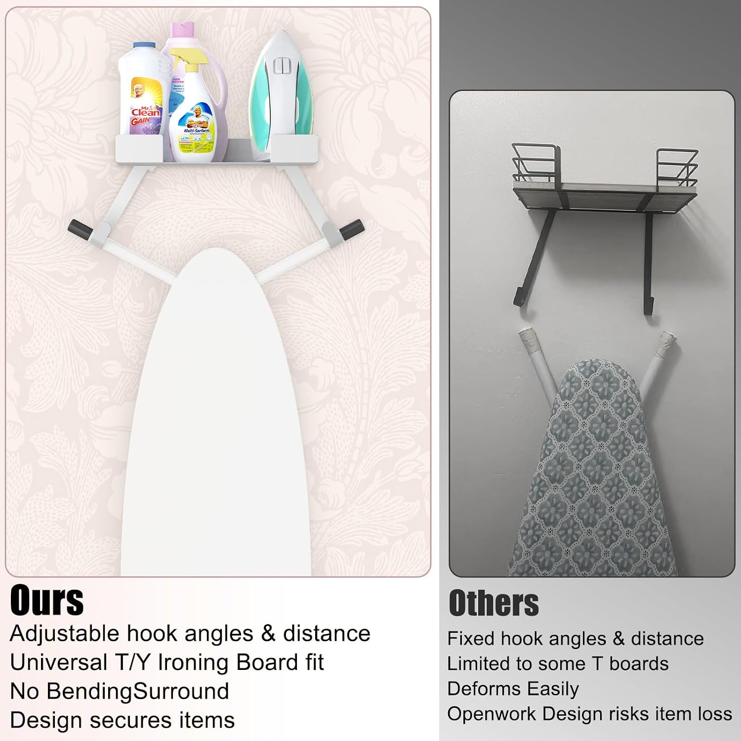 Ironing Board Hanger,Ironing Board Holder Wall Mount,Iron Board Wall Mount(T&Y Shaped),Space Saving Iron Holder for Laundry Room Decor and Accessories, White