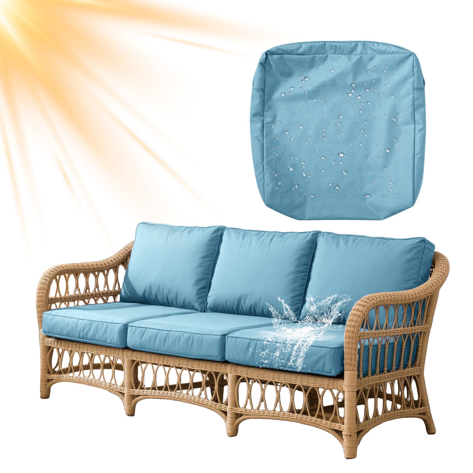 Housse De Coussin De Canapé Extérieur Imperméable 1 Pièce, Housse Assise avec Fermeture Éclair, pour Chaise De Jardin Terrasse Salon (Bleu Clair,65x65x10 cm)