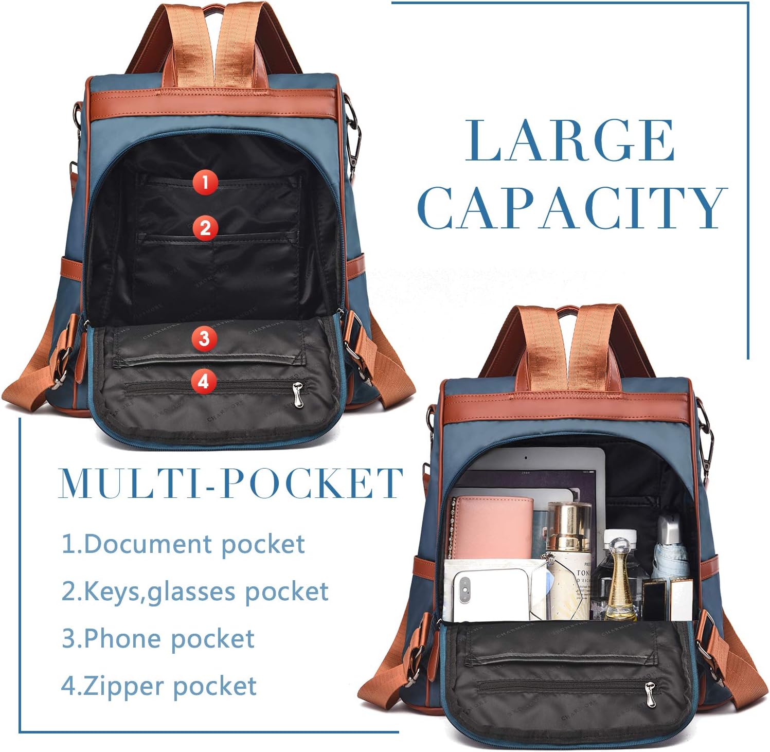CHARMORE Women Travel Backpack Anti Theft Rucksack Nylon Waterproof Casual Daypacks Lightweight Backpack