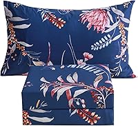 Vista 1 de JSD Juego de sábanas florales azul marino, tamaño individual, sábanas de microfibra impresas de 3 piezas, bolsillo extra profundo, sin arrugas