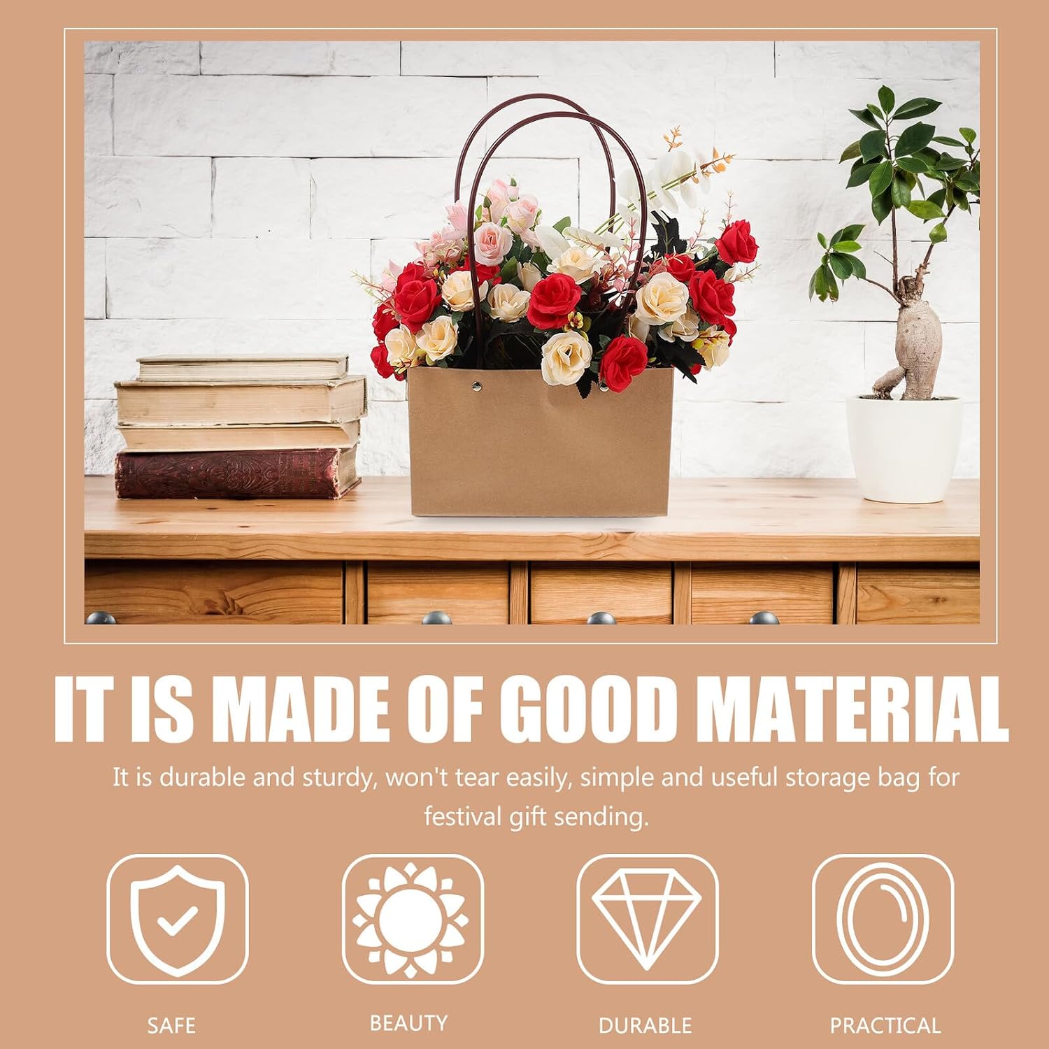 IMUSINICE Kraft Paper Bags 10pcs Handheld Party Flower Wrapping Bags for Bouquet Display Festival Supplies image 5