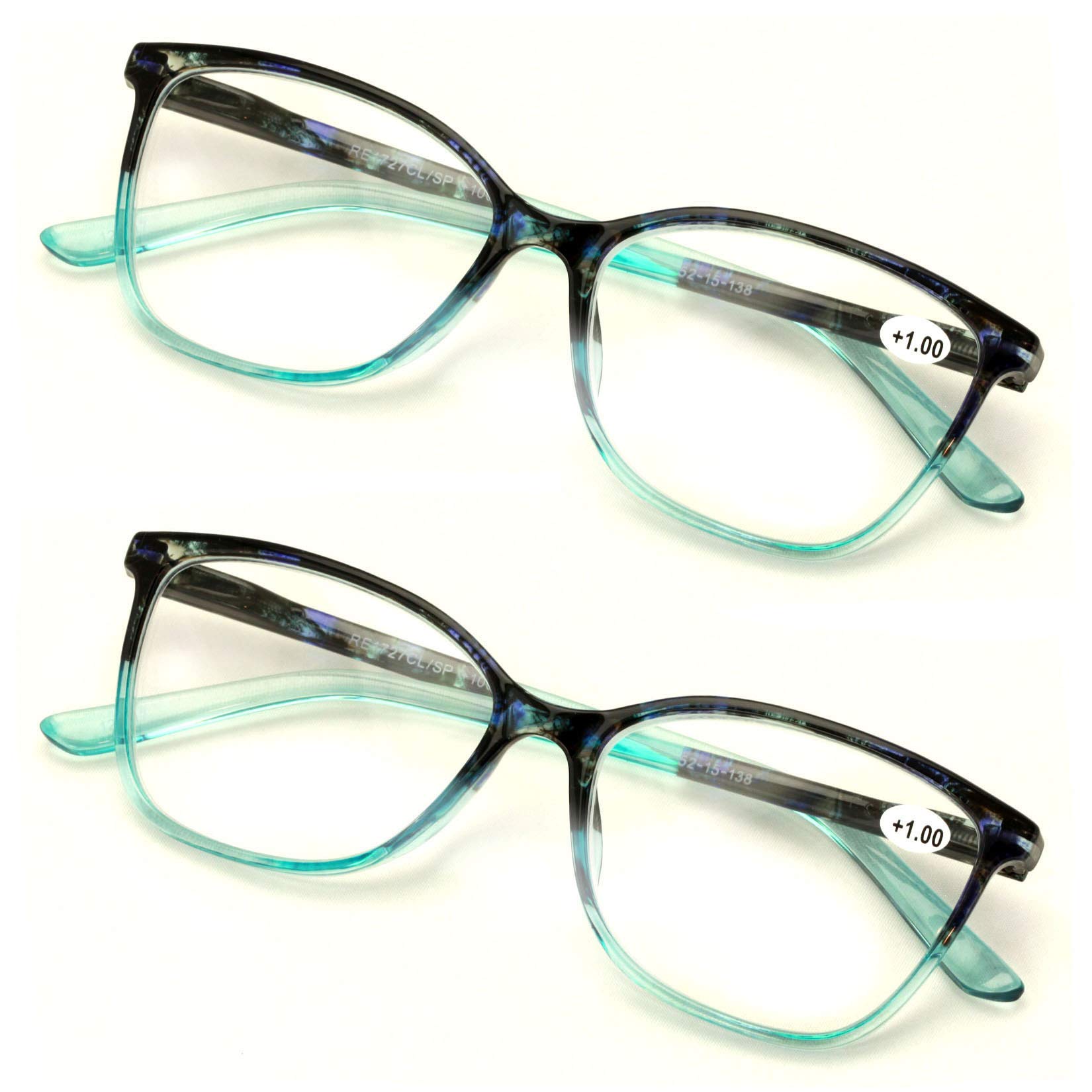 V.W.E. 2 Pairs Half Transparent Marble Finish Reading Glasses Lightweight Reader - Spring Hinge