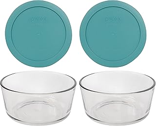 Pyrex (2 7201 4 Cup Glass Bowls & (2) 7201-PC Turquoise Lids Made in the USA