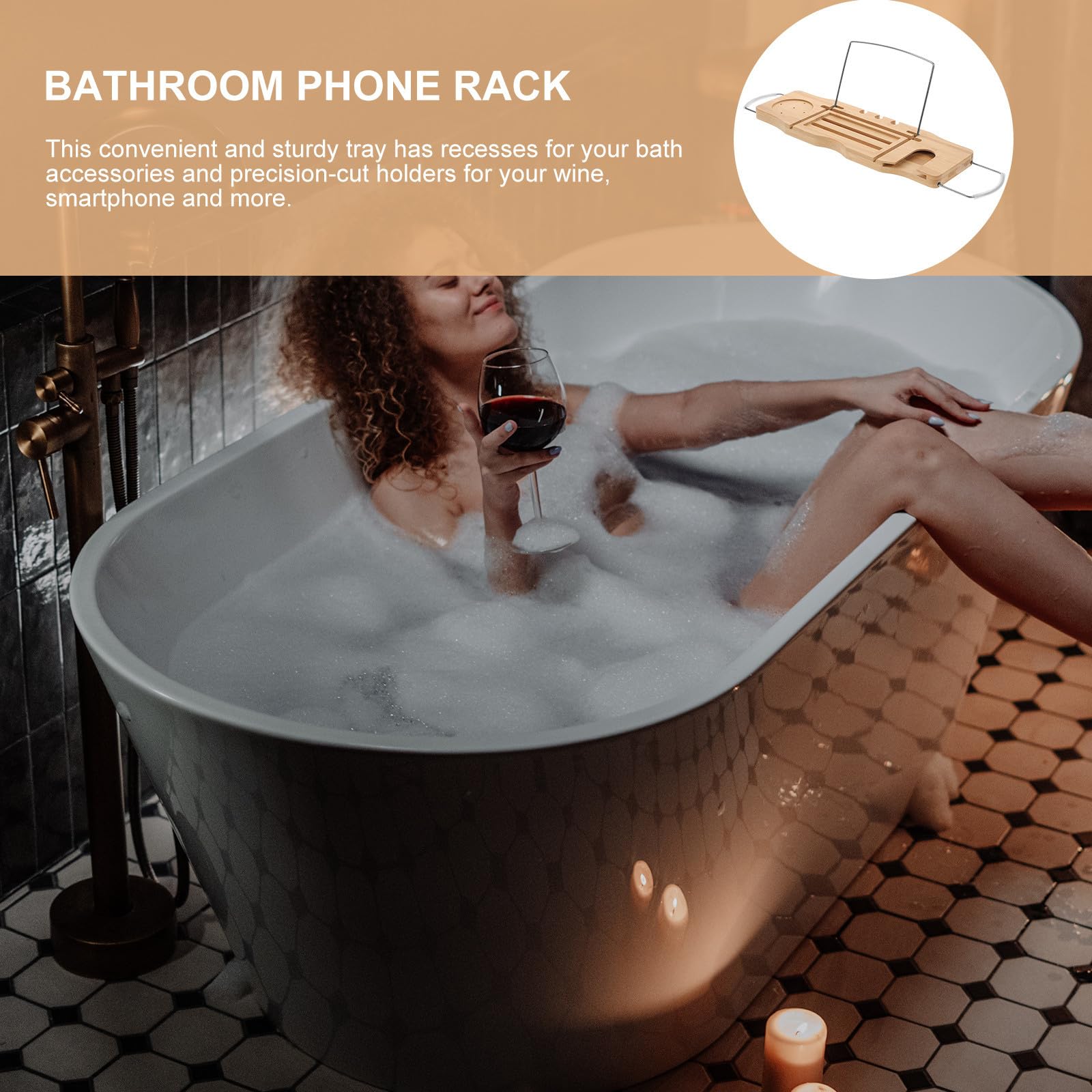 NUOBESTY Plateau de Bain Extensible en Métal, Support Téléphone,