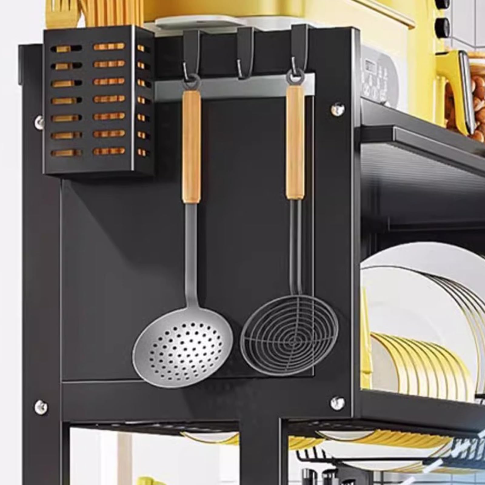 Escurreplatos para fregadero – Escurridor de platos de gran capacidad con 6 ganchos, fregadero de cocina para utensilios de cocina, tabla de cortar, elegante diseño negro