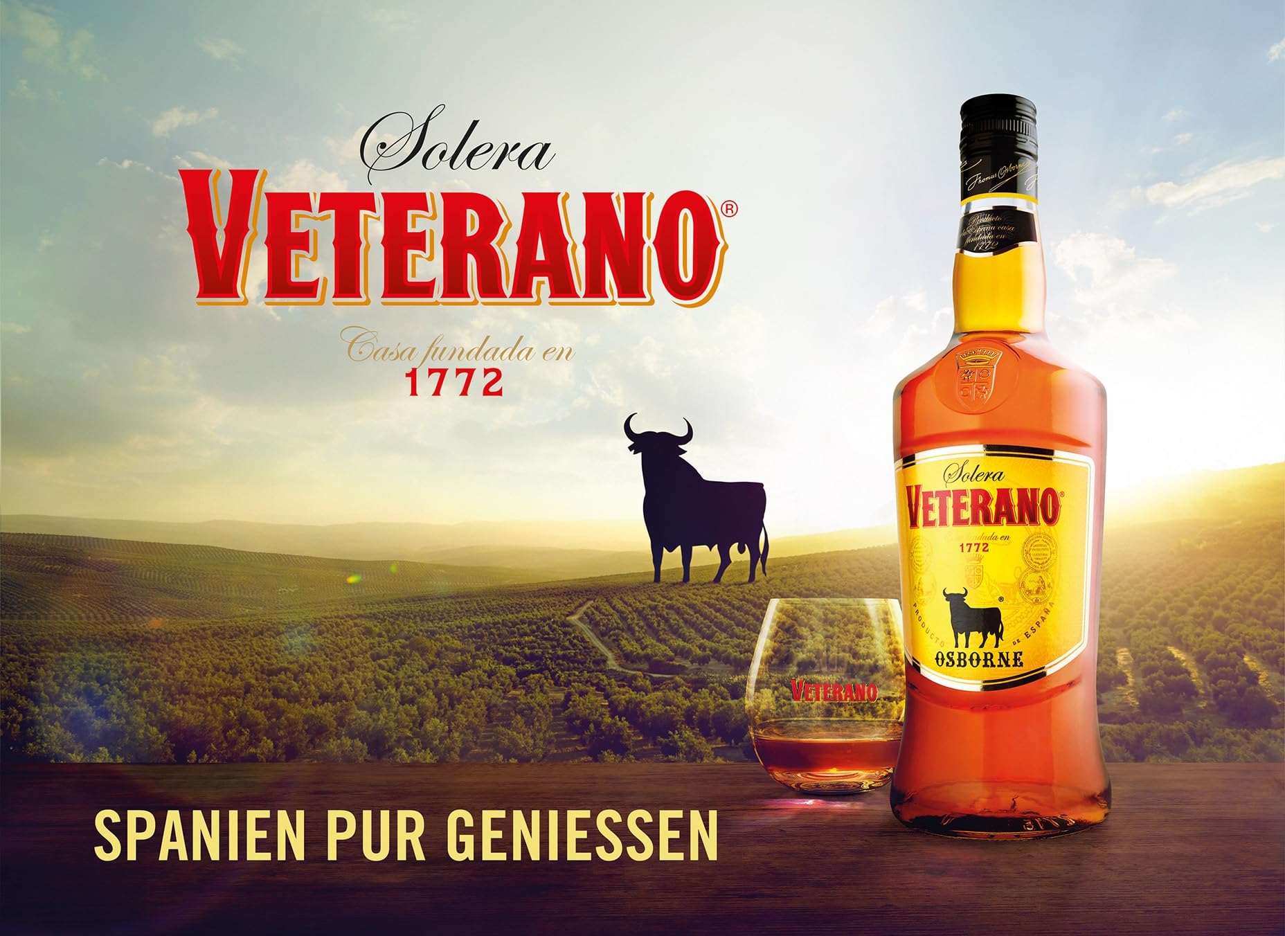 Osborne Veterano – Hochwertige Spirituose aus Spanien hergestellt nach dem Solera-Verfahren mit 30% vol. (1x 3,0l)