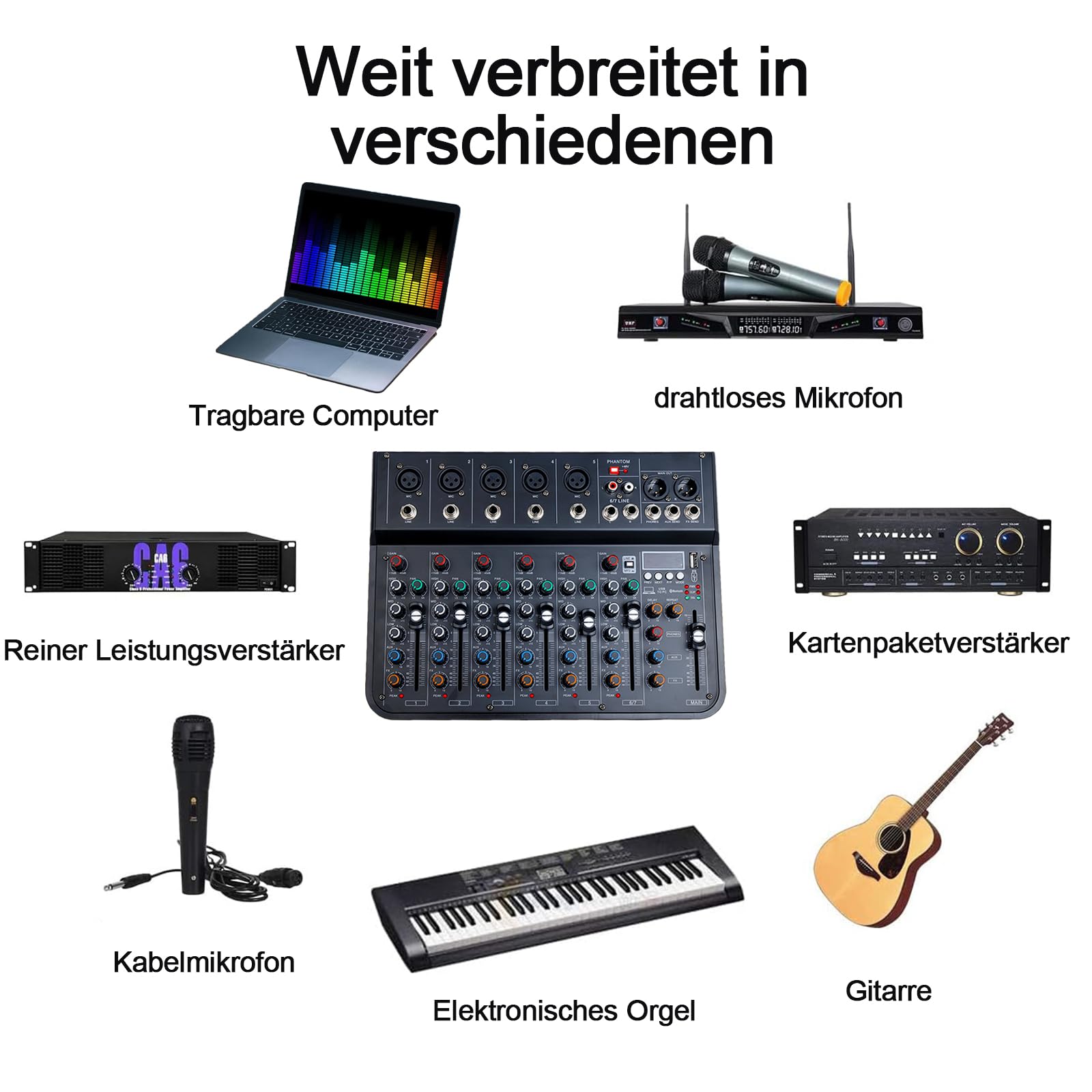 Table de Mixage Son 7 Canaux dj Professionnel Console de Mixage avec FX Reverb Delay, Tabl Mixag dj Pro Audio Mixer avec Usb Bluetooth