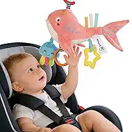 Musical Baby Toys for Car Seat 6-12 Months, Travel Sensory Toy 3-6 Months, Montessori Plush Toys for Roadtrip with Teether/Crinkle Textures/Clackers/Squeaky/Pulling Cords Newborn Infant Gift