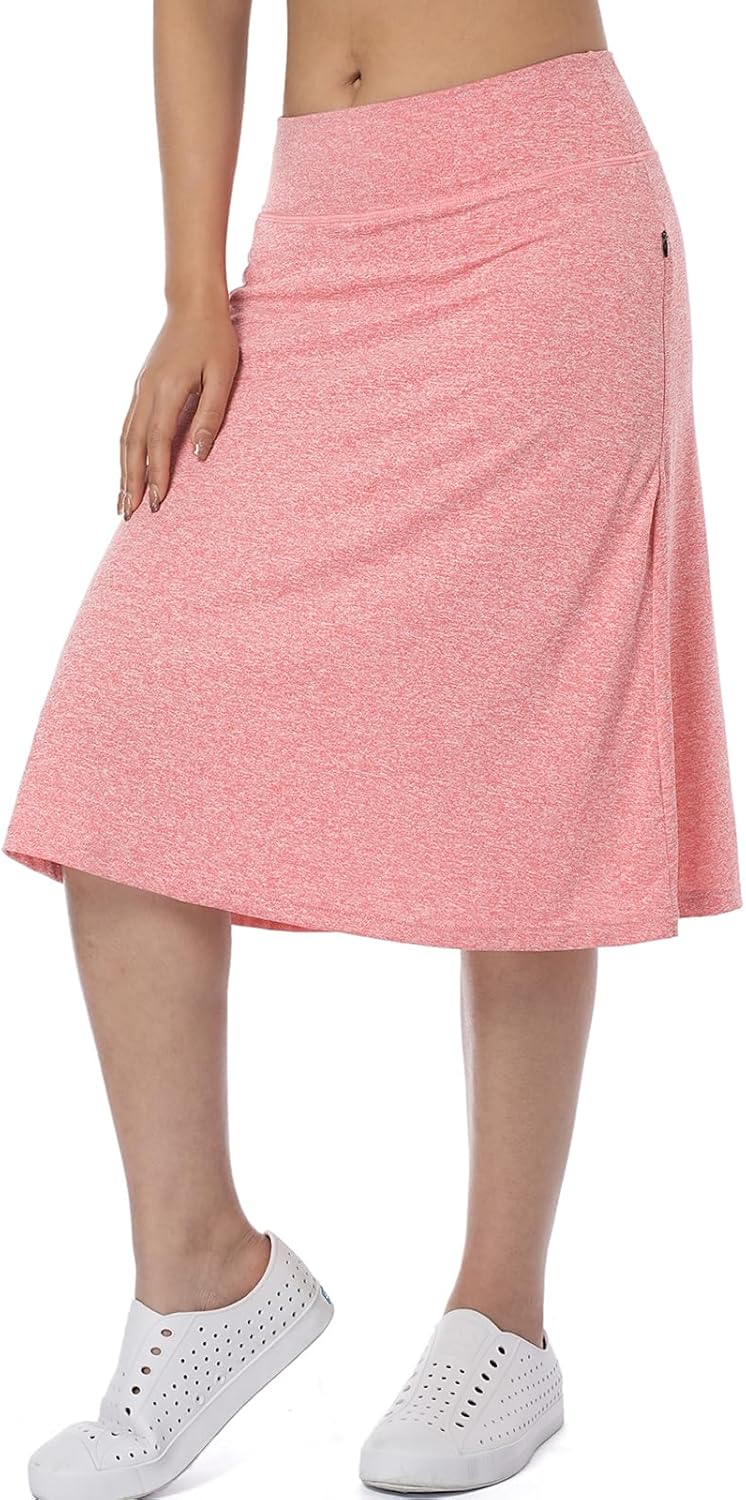 Women Midi Knee Length Skorts Skirts with Zipper Pockets,26" Long Swim Skorts with Underneath