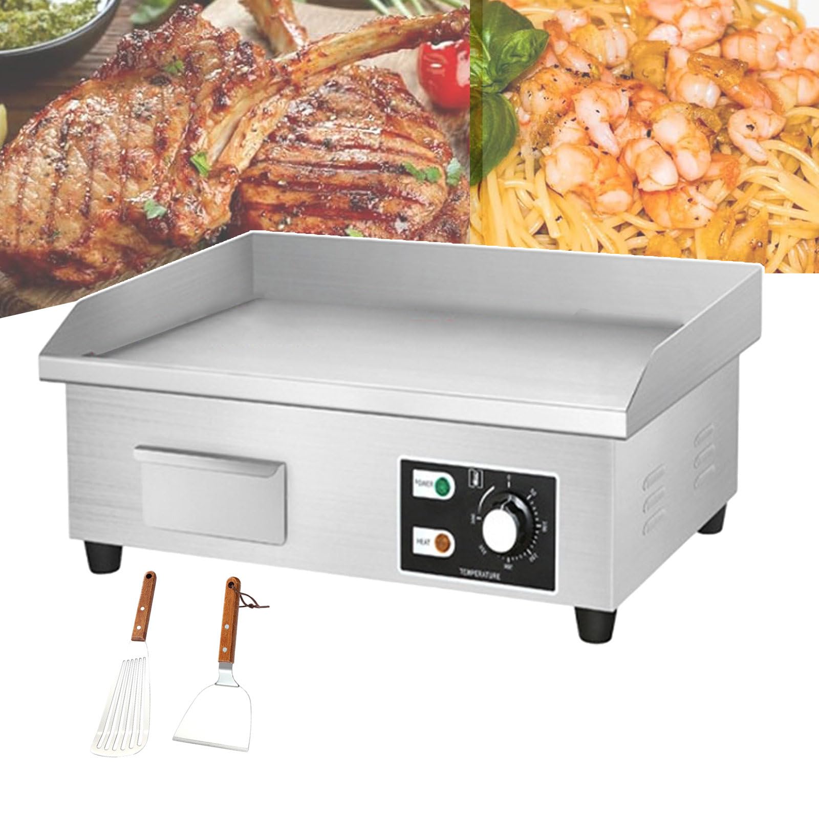 Piastra elettrica Commerciale con 2 spatole per friggere, griglia teppanyaki in Acciaio Inox 50-300℃ Piastra da banco, Piano Cottura Antiaderente per Barbecue per Grigliare Pancetta, b,2