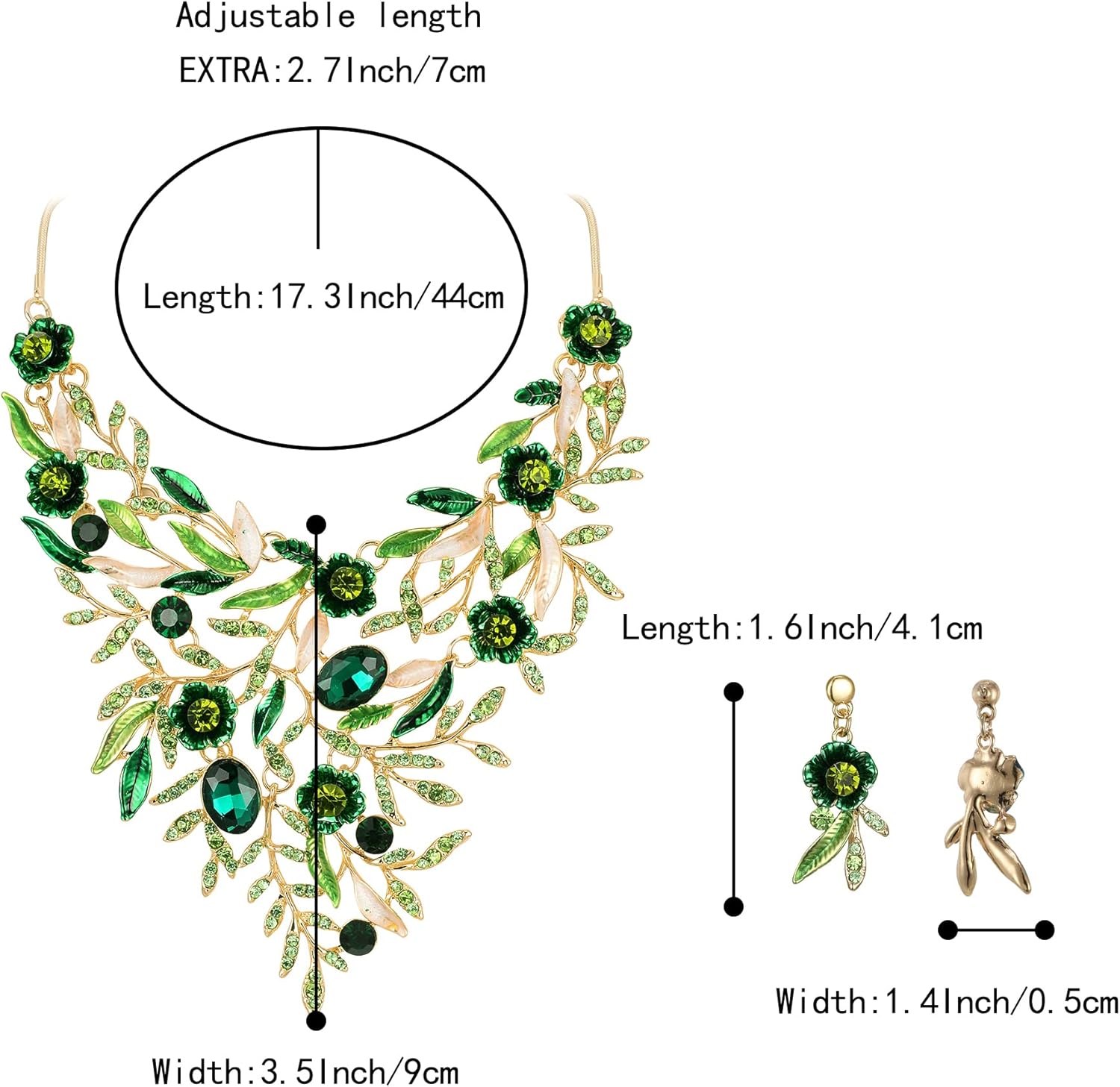 BriLove Wedding Bridal Leaf Cluster Jewelry Set for Women Crystal Flower Enamel Statement Necklace Dangle Earrings - Image 4