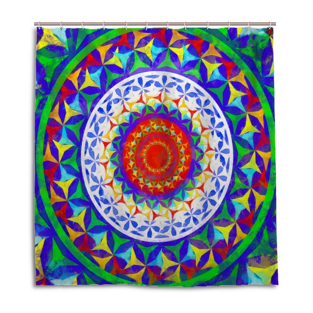 Rideau de douche lavable en machine polyester motif abstrait CHEHONG avec crochets en C