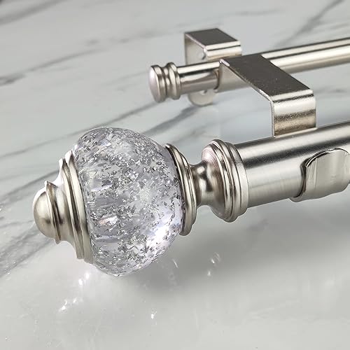 Juego de barras de cortina dobles barras de cortina plateadas de lujo de 1-18 pulgadas de diámetro, barra de cortina ajustable de 36 a 72 pulgadas