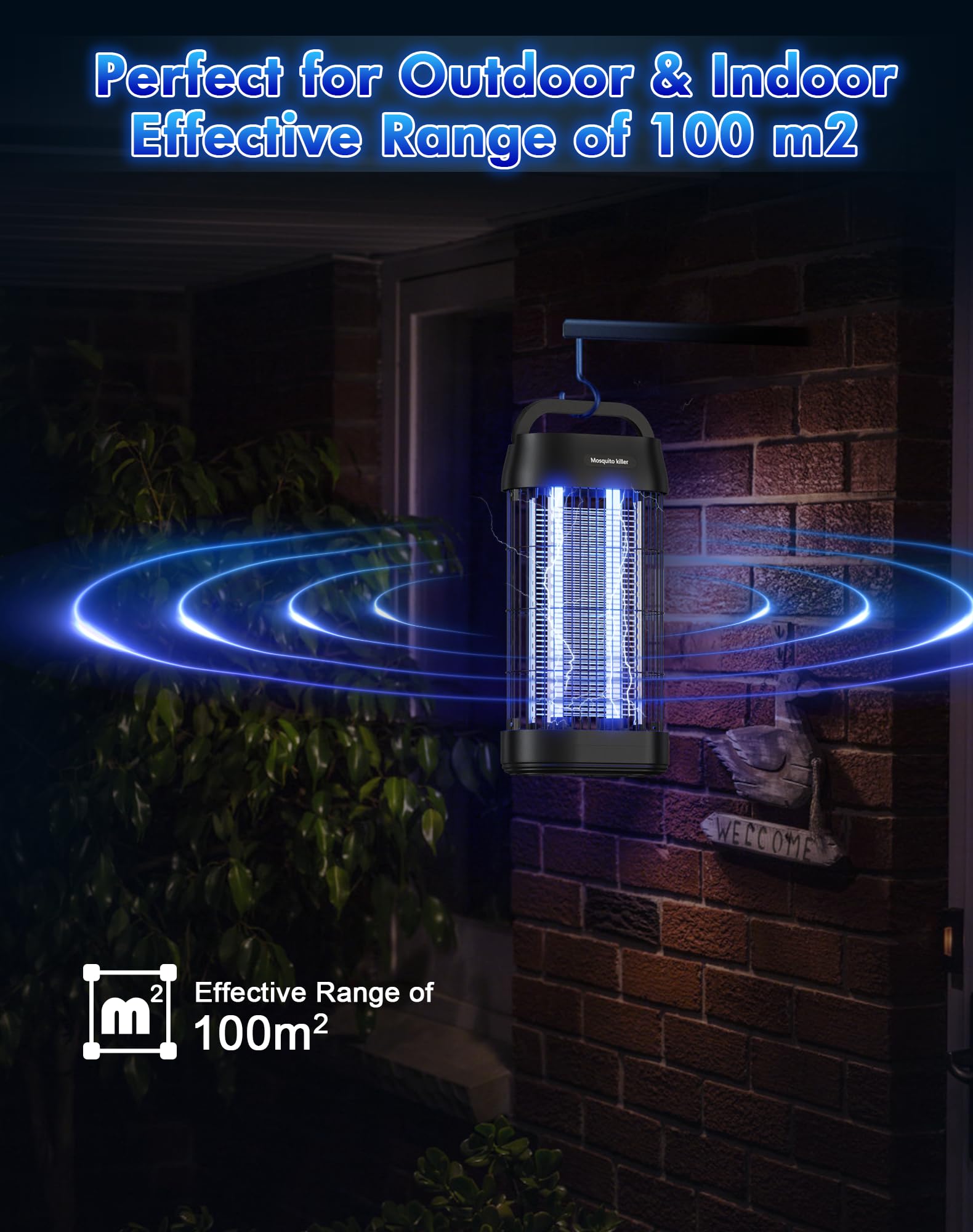 Elektryczna pułapka na owady, 16 W, 3000 V, lampa na komary ze światłem UV, elektryczna pułapka na muchy – konstrukcja z podwójną kratką, do wnętrz, na taras, do ogrodu