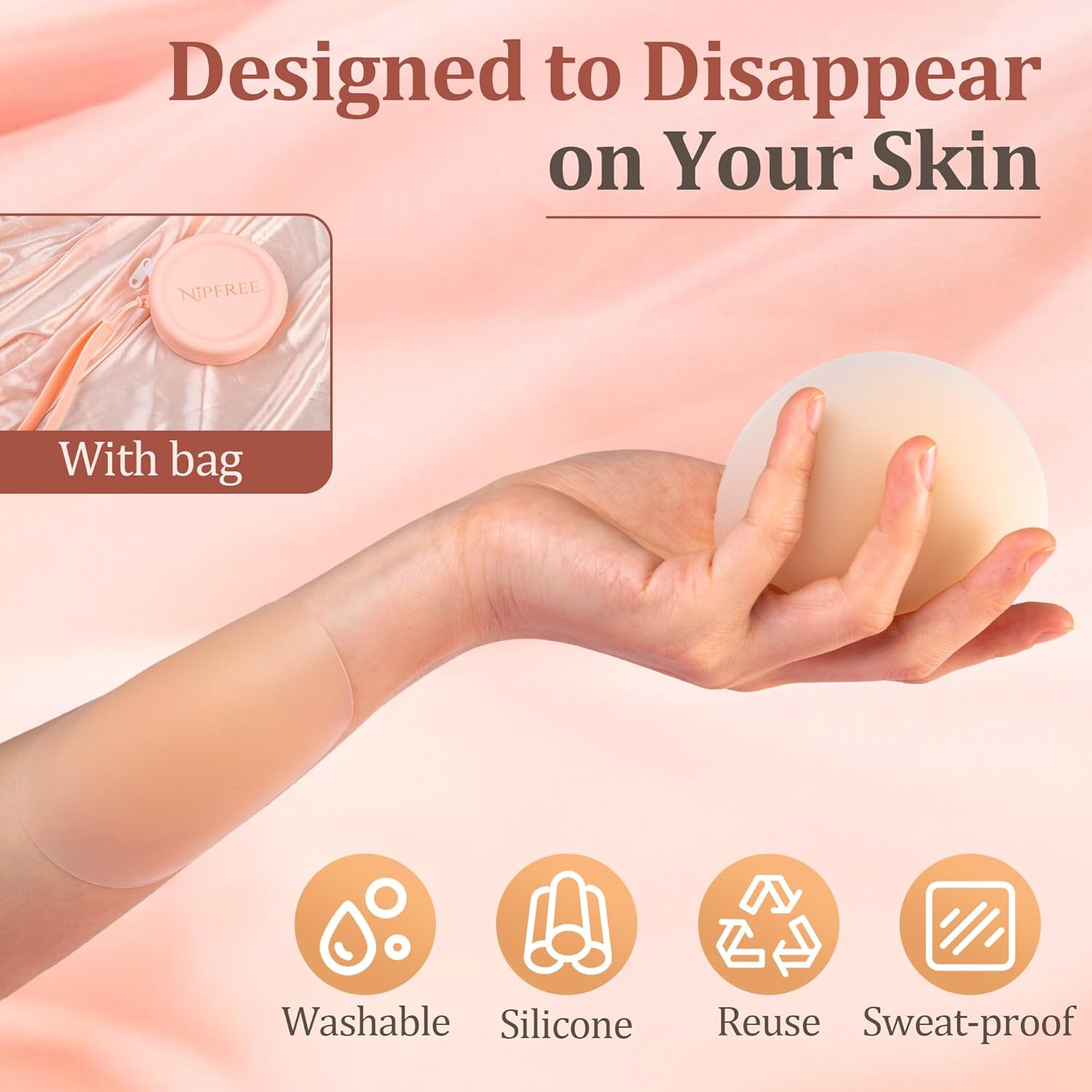 Nipple Covers for Women with Case - Reusable Silicone Pasties, Waterproof Invisible Bra Cups, Fits A-C Cups - Image 8