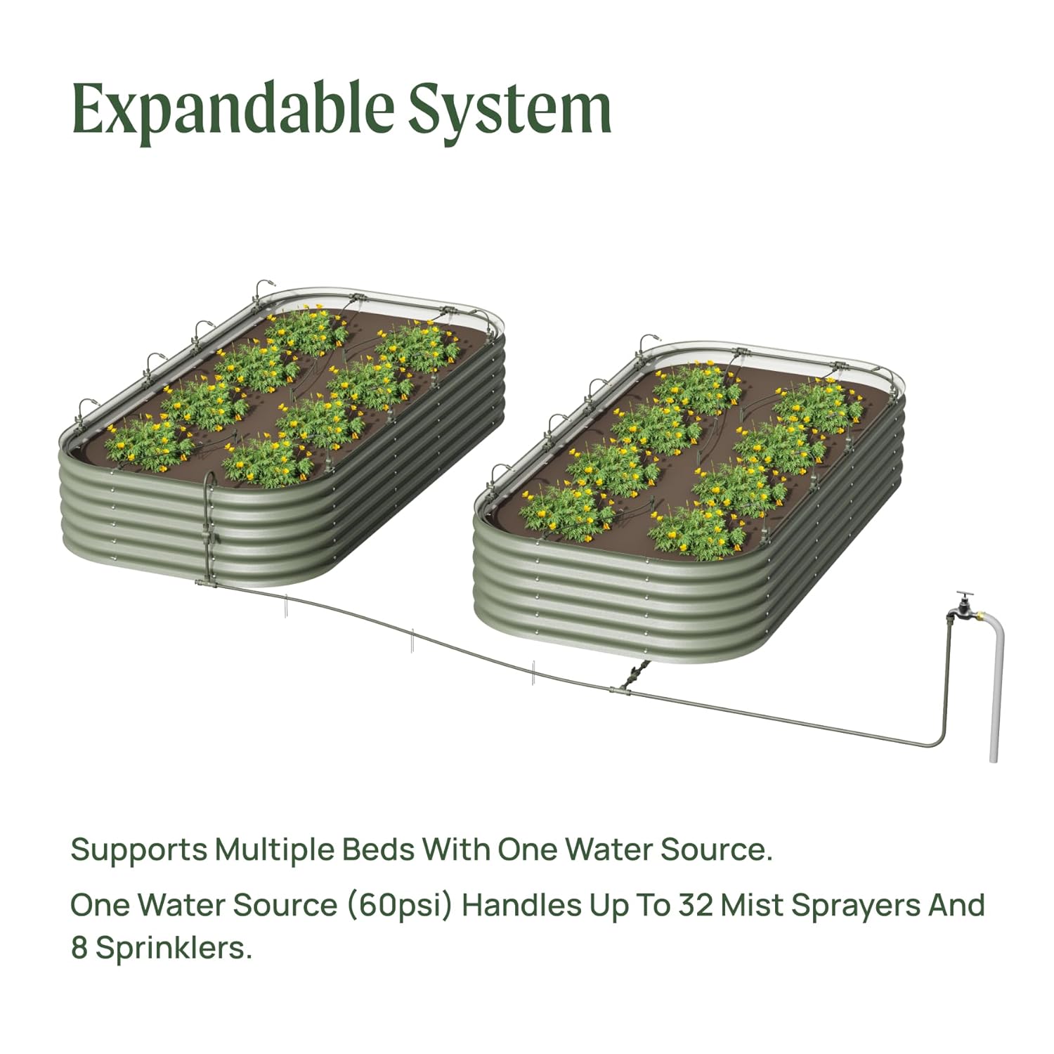 Vego Garden Irrigation Kit - Drip Irrigation System for Raised Garden Beds, Efficient Watering Solution for Vegetables, Flowers, and Plants, Easy DIY Installation