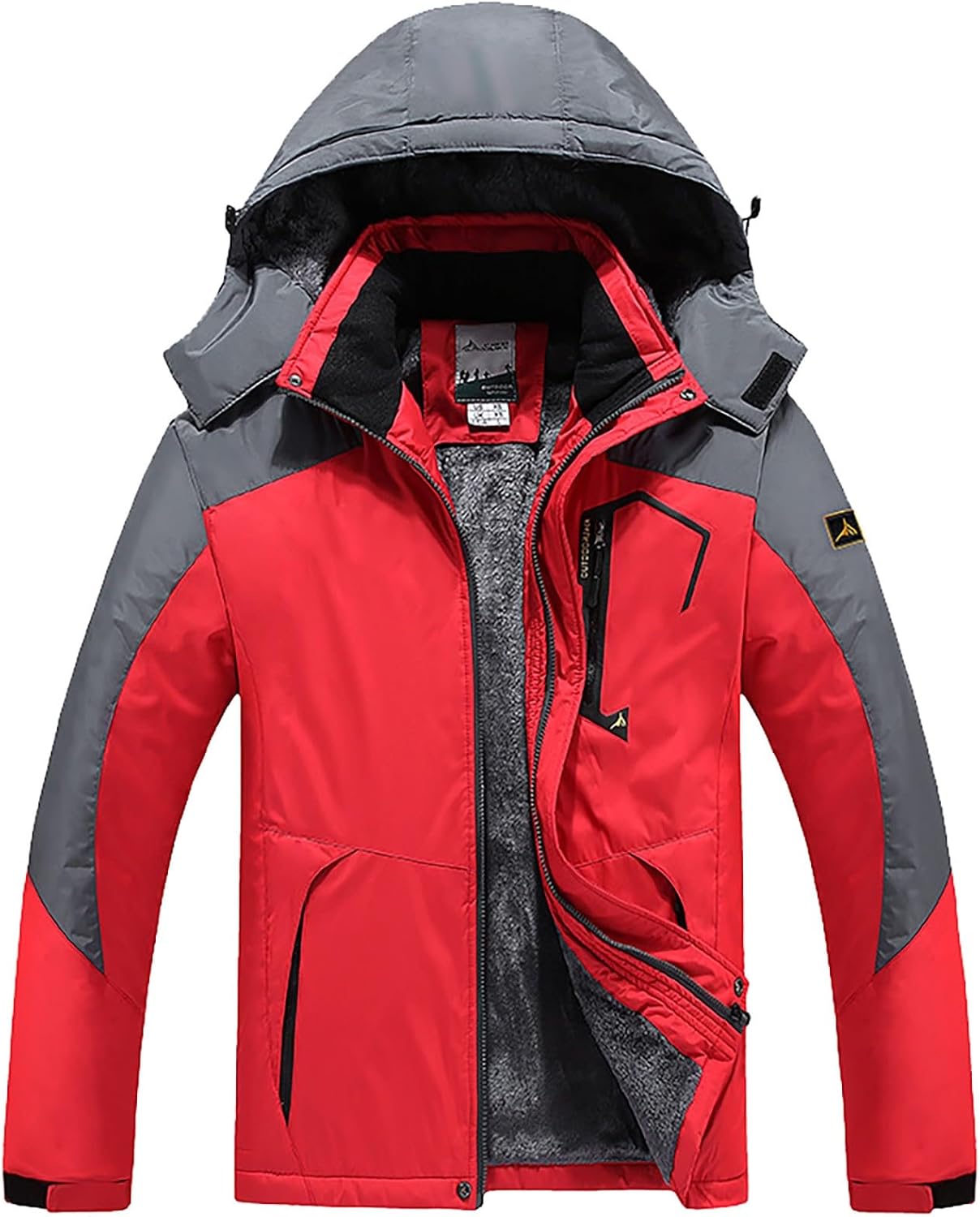 Tuopuda Parka voor heren, winterjas met ritssluiting, fleece-jack, windjack, thermische pufferjas, parka, warme buitenjas met afneembare capuchon, Grijs, XXL