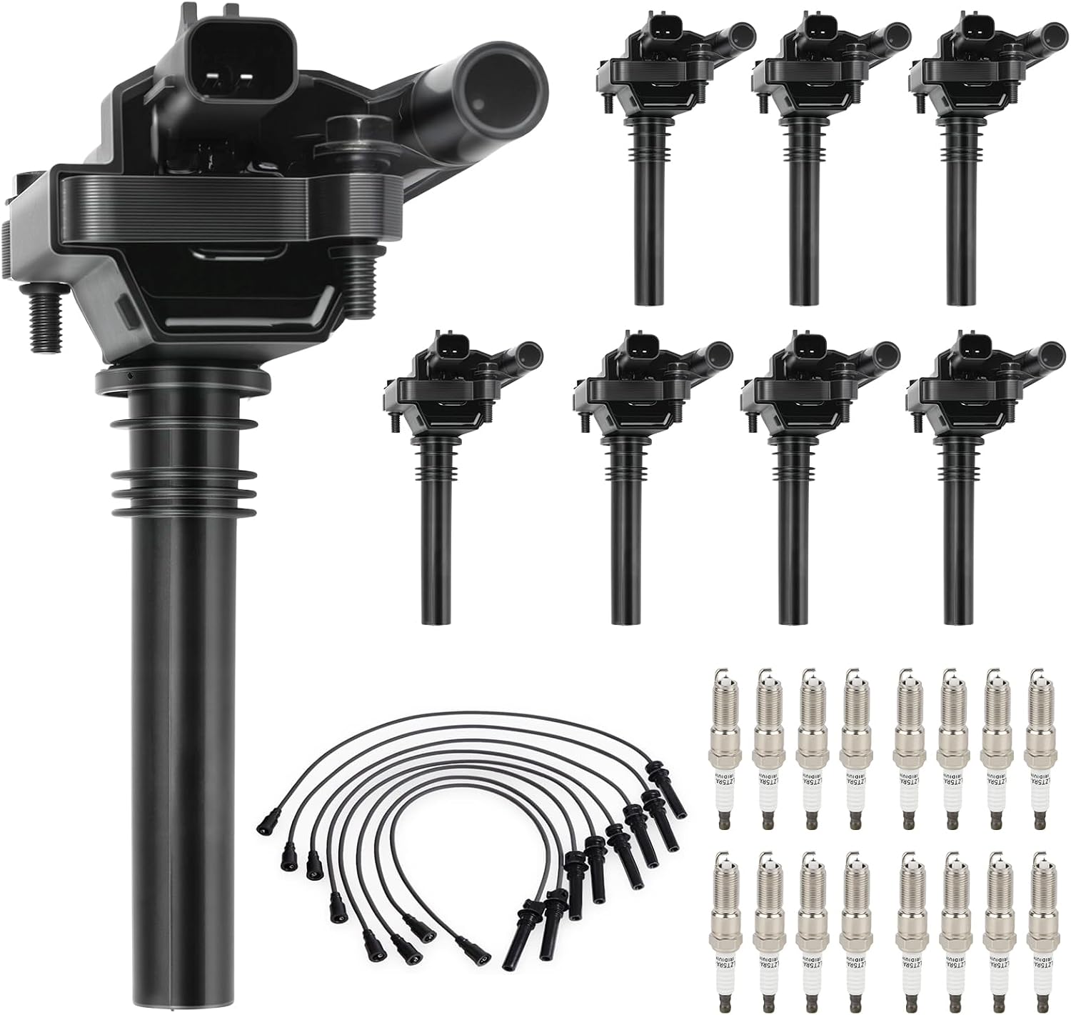 Set of 8 Ignition Coil Pack with Wire Set and 16 Spark Plugs Compatible with Dodge Chrysler Jeep 5.7L V8 Ram 1500 2500 3500 Durango Magnum 300 Grand Cherokee 2003 2004 2005 Replace UF378, 358329, 5306