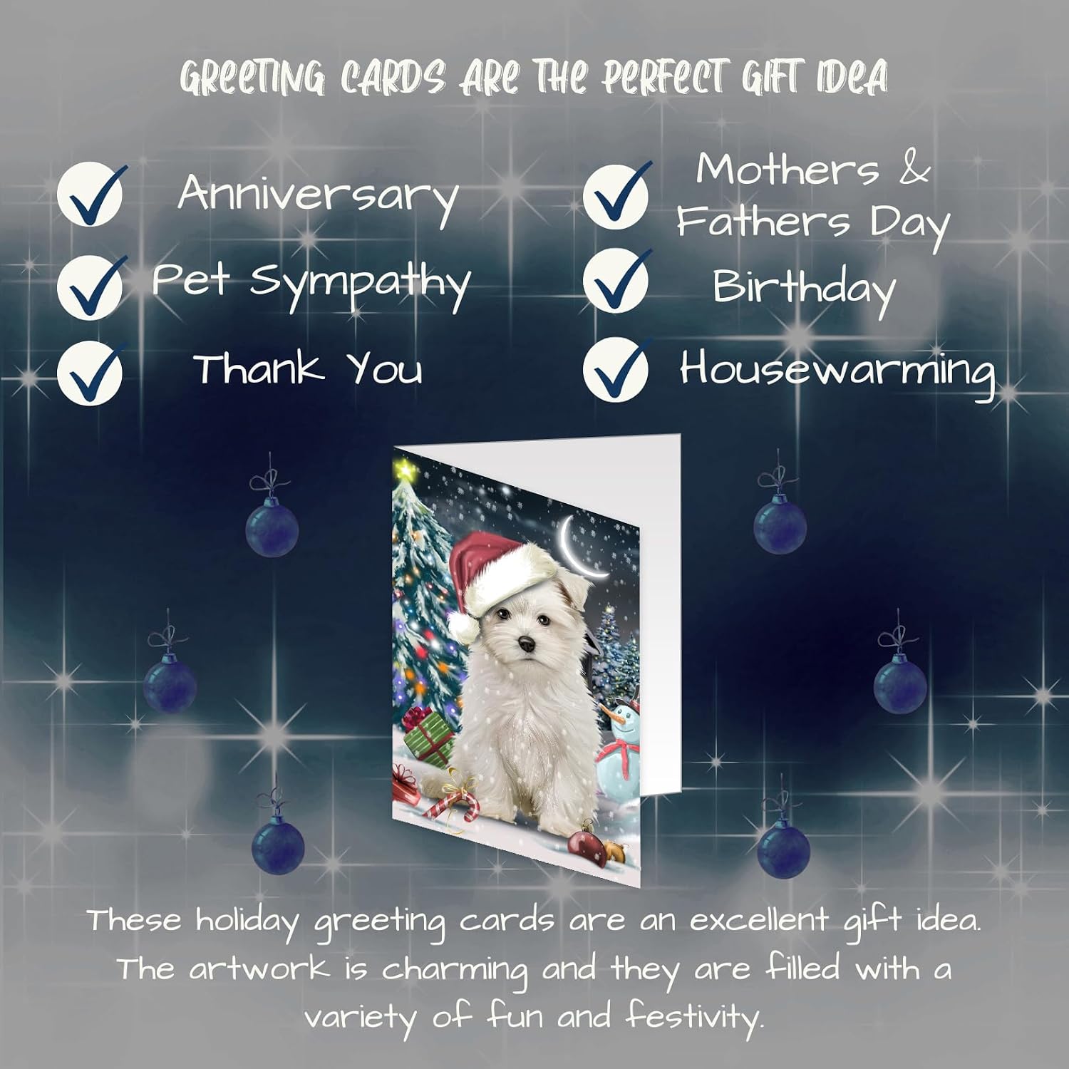 Holly Jolly Holidays Maltese Dog Greeting Cards - Adorable Pets Invitation Cards with Envelopes - Pet Artwork Christmas Greeting Cards D288 (10 Greeting Cards)